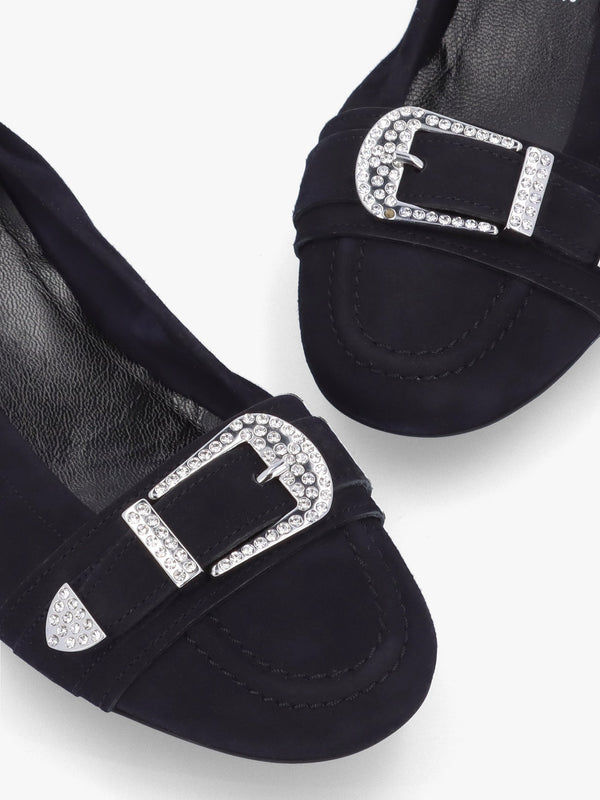 Malu Buckle Ocean Crystal Suede Ballet Pumps