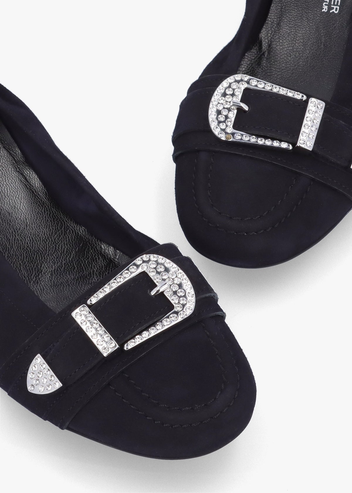 Malu Buckle Ocean Crystal Suede Ballet Pumps