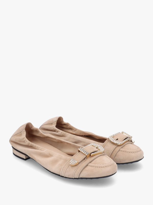 Malu Buckle Mohair Crystal Suede Ballet Pumps