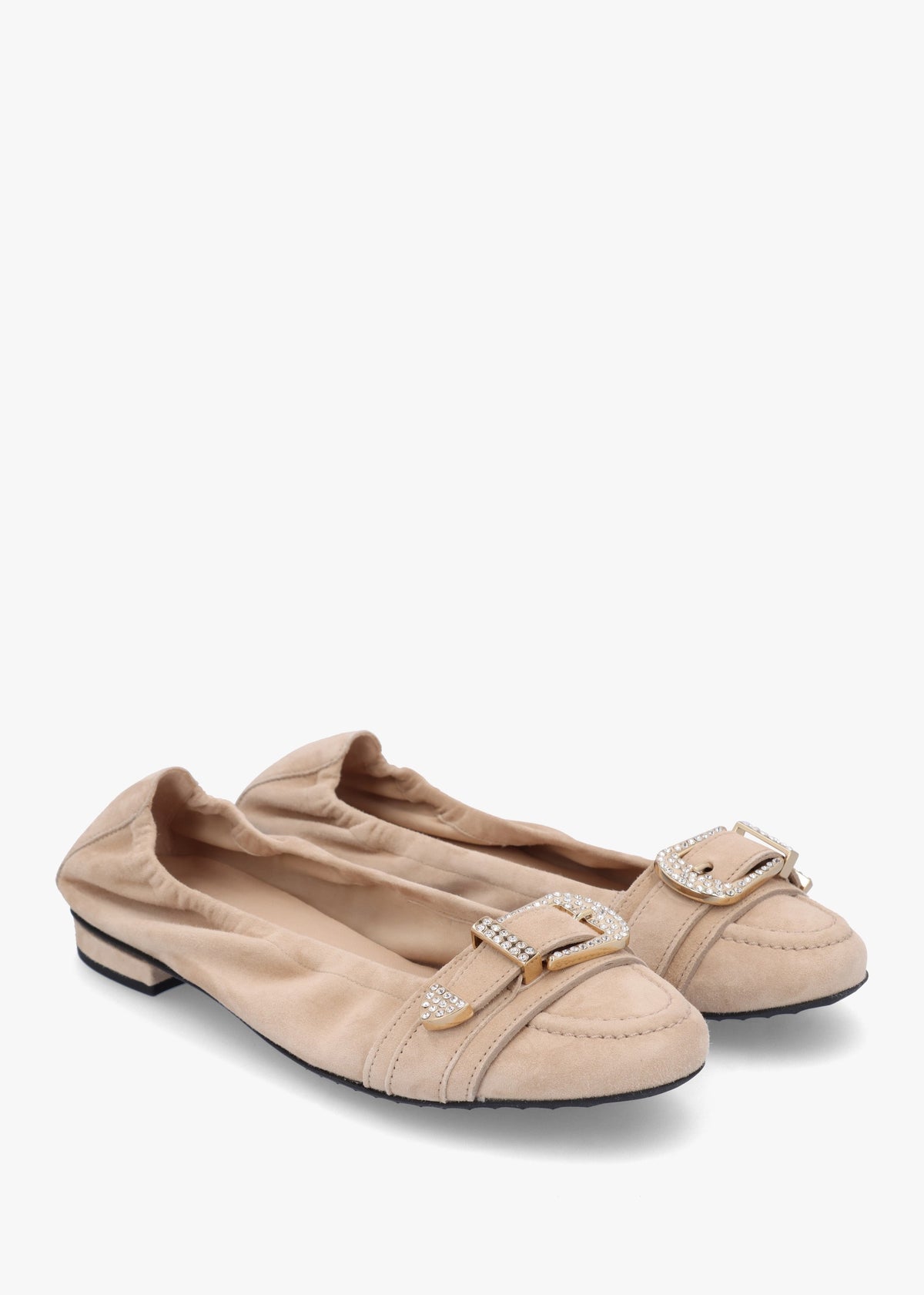 Malu Buckle Mohair Crystal Suede Ballet Pumps