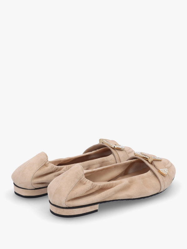 Malu Buckle Mohair Crystal Suede Ballet Pumps