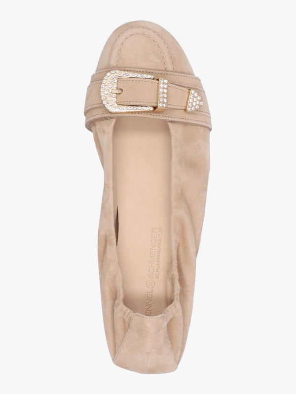Malu Buckle Mohair Crystal Suede Ballet Pumps