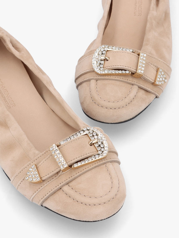 Malu Buckle Mohair Crystal Suede Ballet Pumps