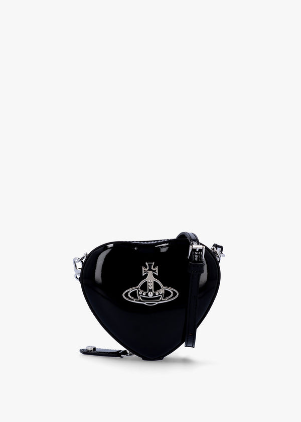 Mini Heart Black Shiny Patent Leather Cross-Body Bag