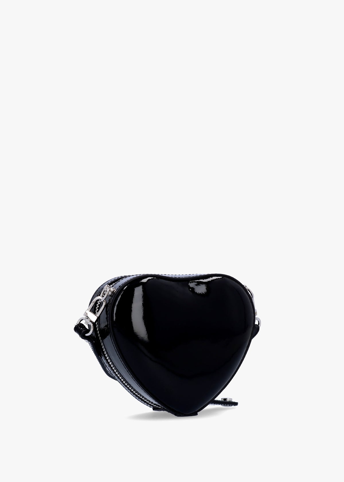 Mini Heart Black Shiny Patent Leather Cross-Body Bag