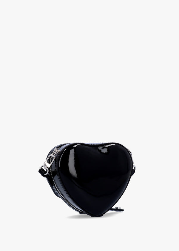 Mini Heart Black Shiny Patent Leather Cross-Body Bag