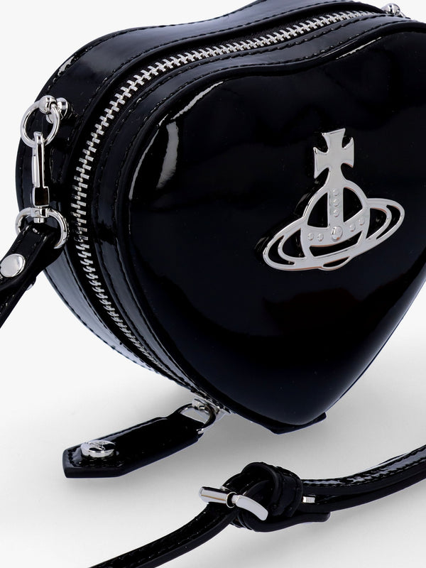 Mini Heart Black Shiny Patent Leather Cross-Body Bag