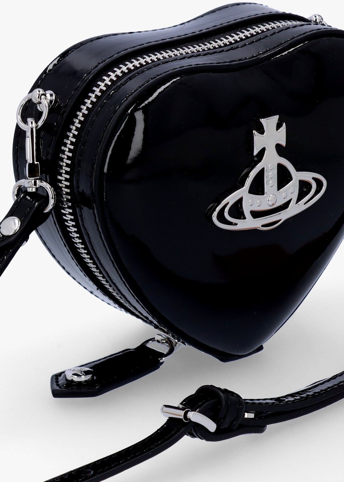 Mini Heart Black Shiny Patent Leather Cross-Body Bag
