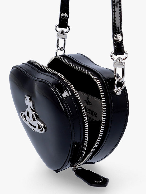 Mini Heart Black Shiny Patent Leather Cross-Body Bag