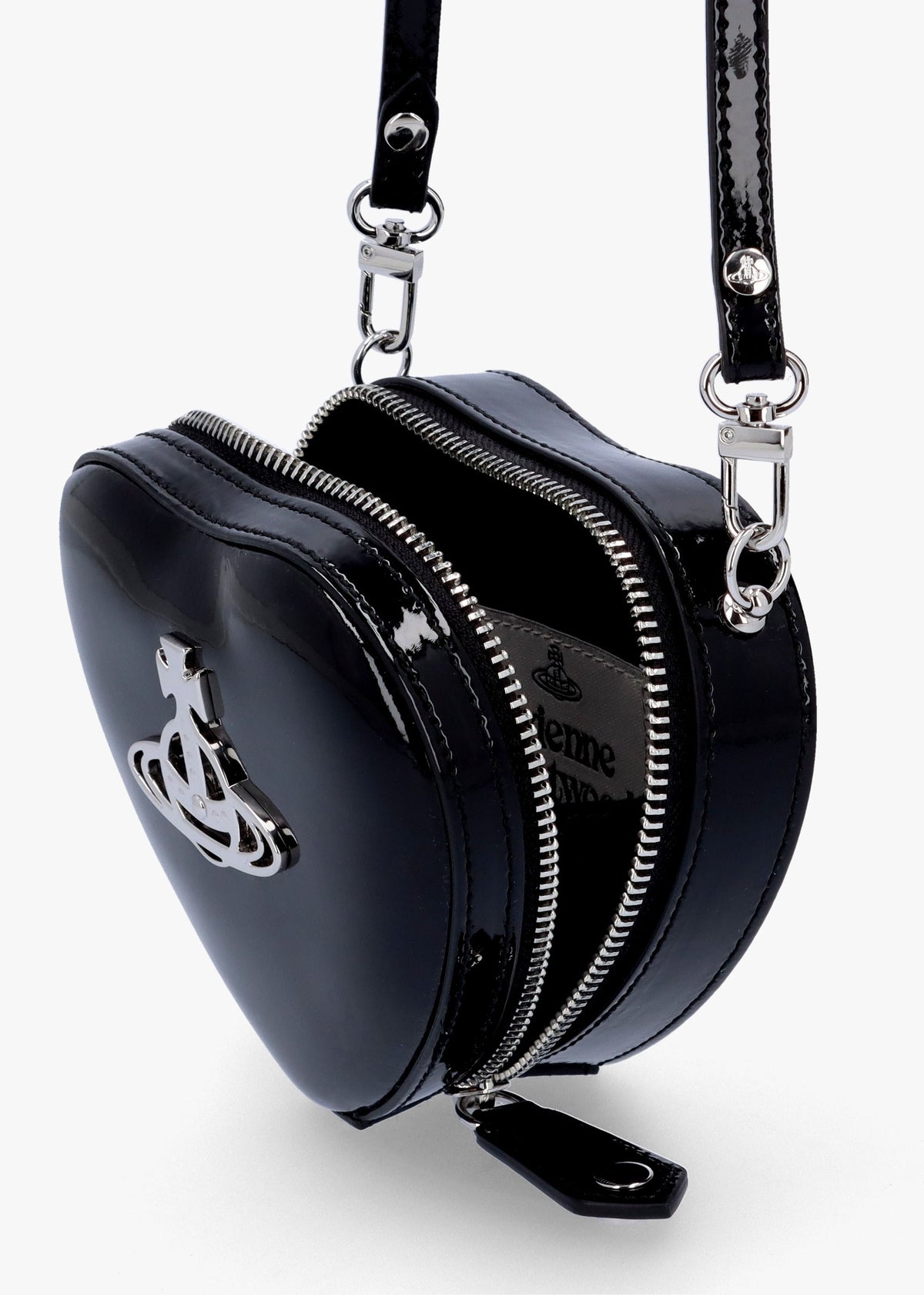 Mini Heart Black Shiny Patent Leather Cross-Body Bag
