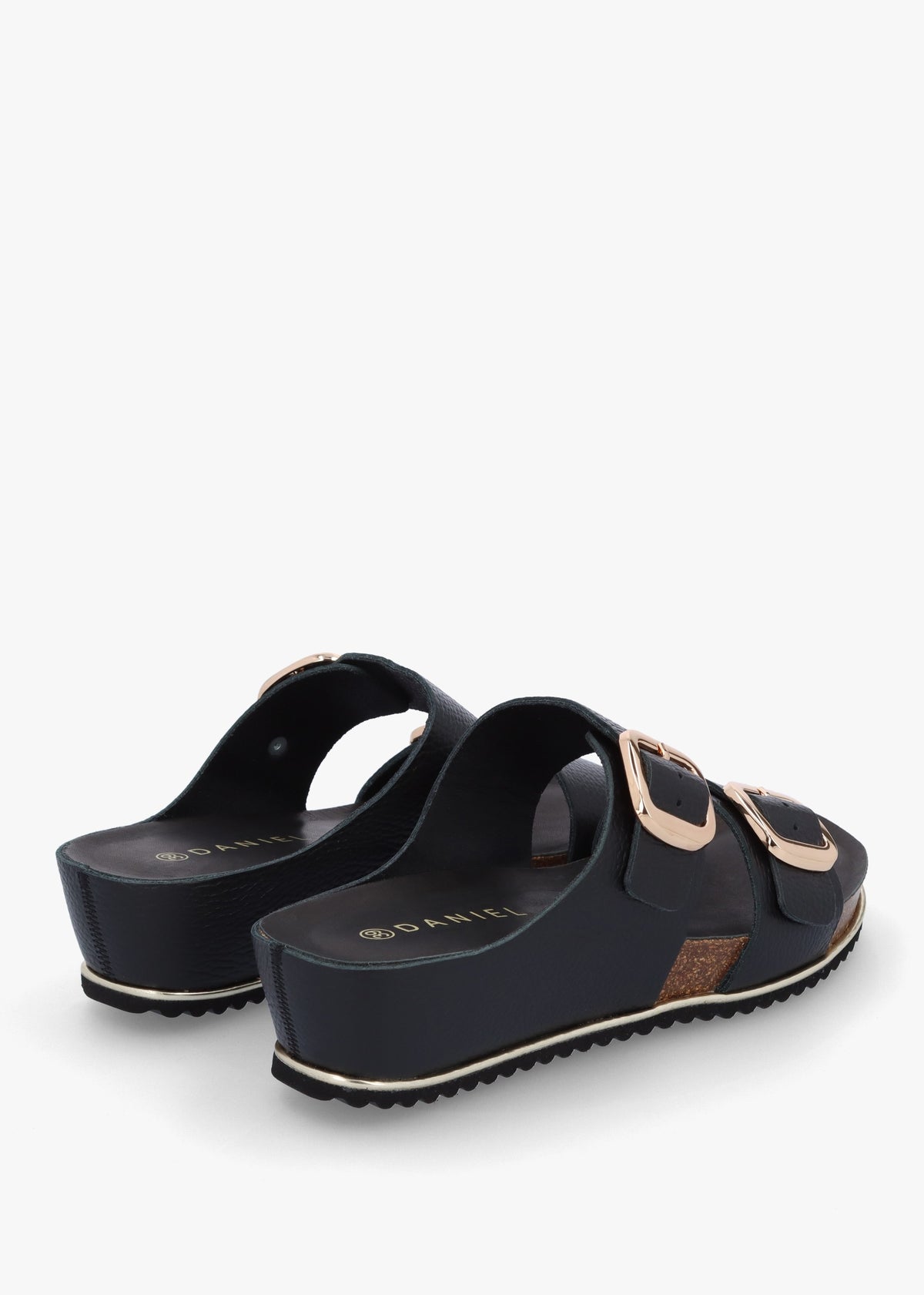Ibuckle Black Leather Two Bar Low Wedge Mules