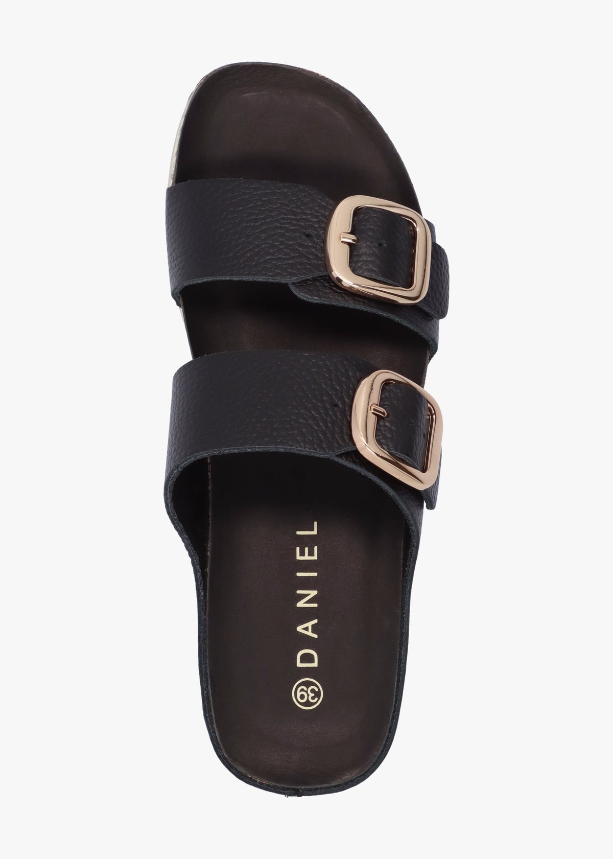 Ibuckle Black Leather Two Bar Low Wedge Mules