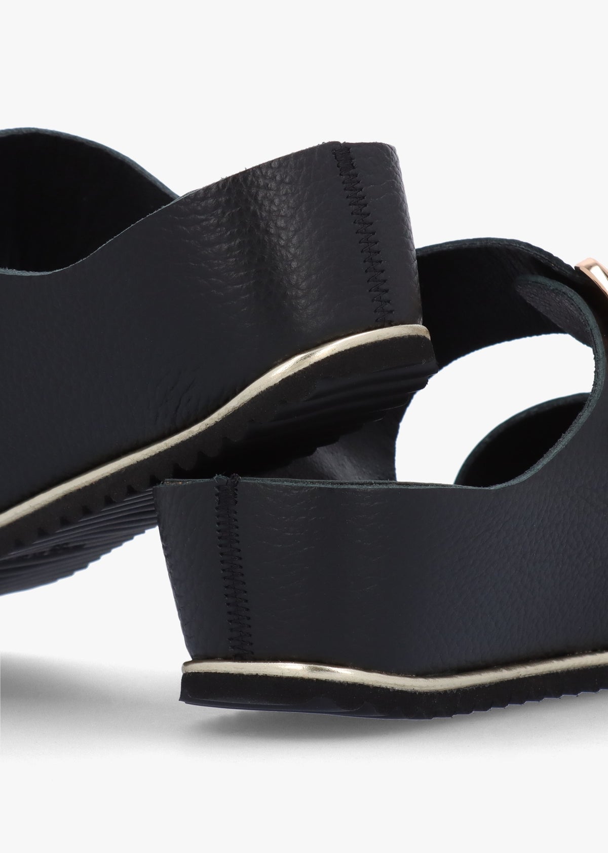 Ibuckle Black Leather Two Bar Low Wedge Mules