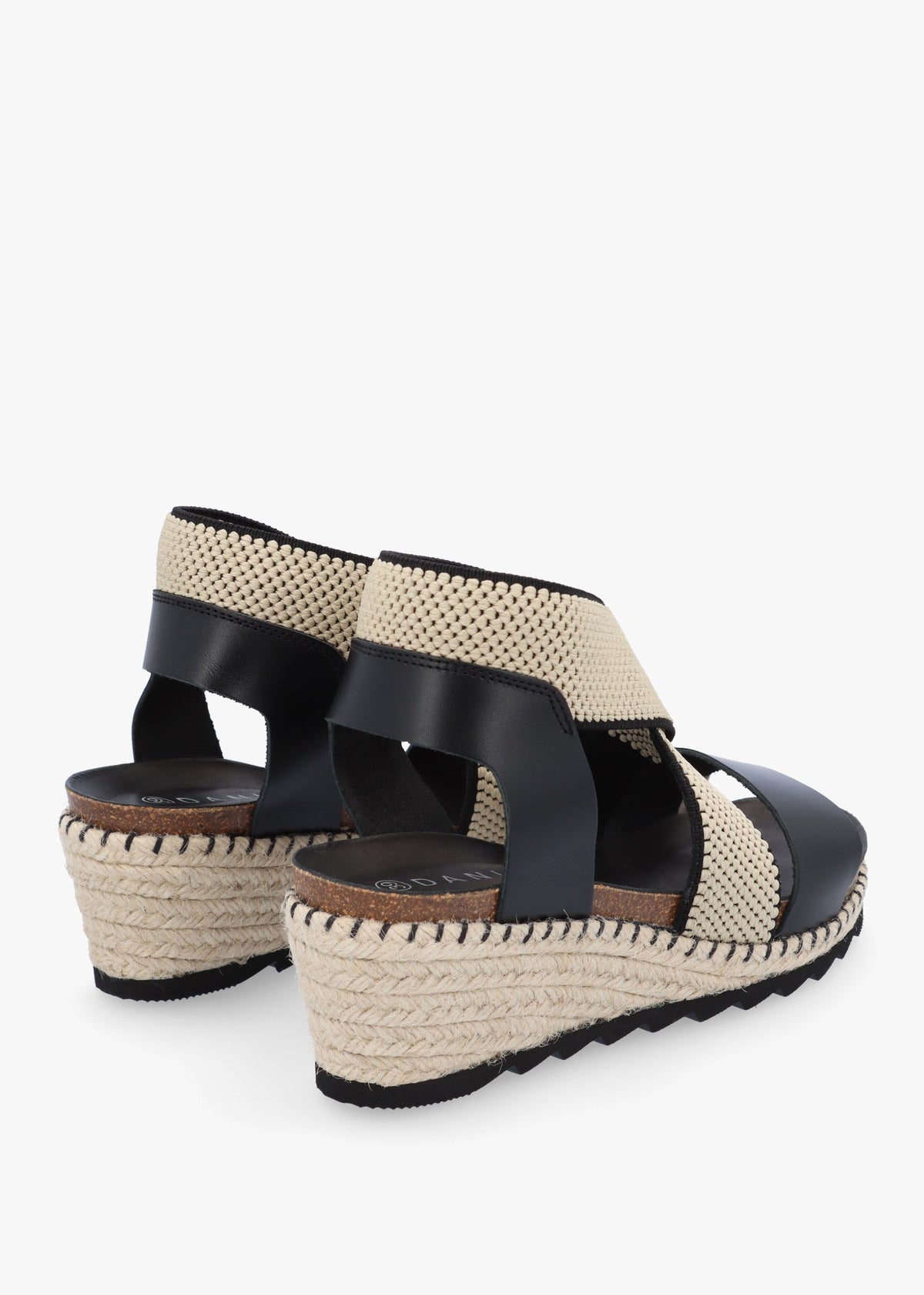 Iwedge Black Leather Elasticated Cross Strap Wedge Sandals