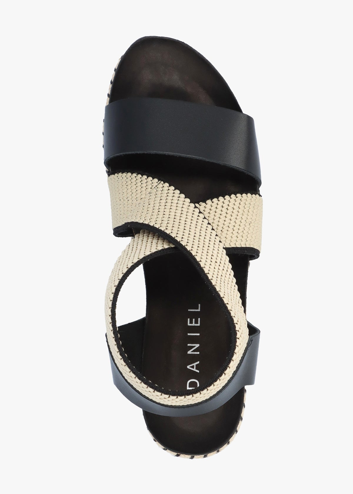 Iwedge Black Leather Elasticated Cross Strap Wedge Sandals