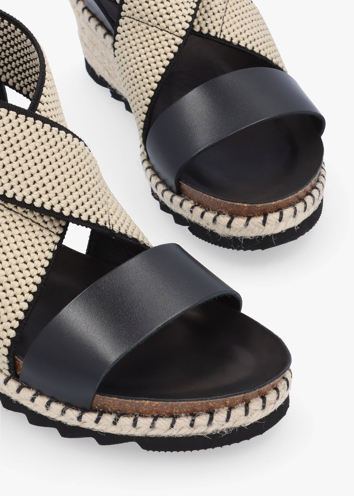 Iwedge Black Leather Elasticated Cross Strap Wedge Sandals