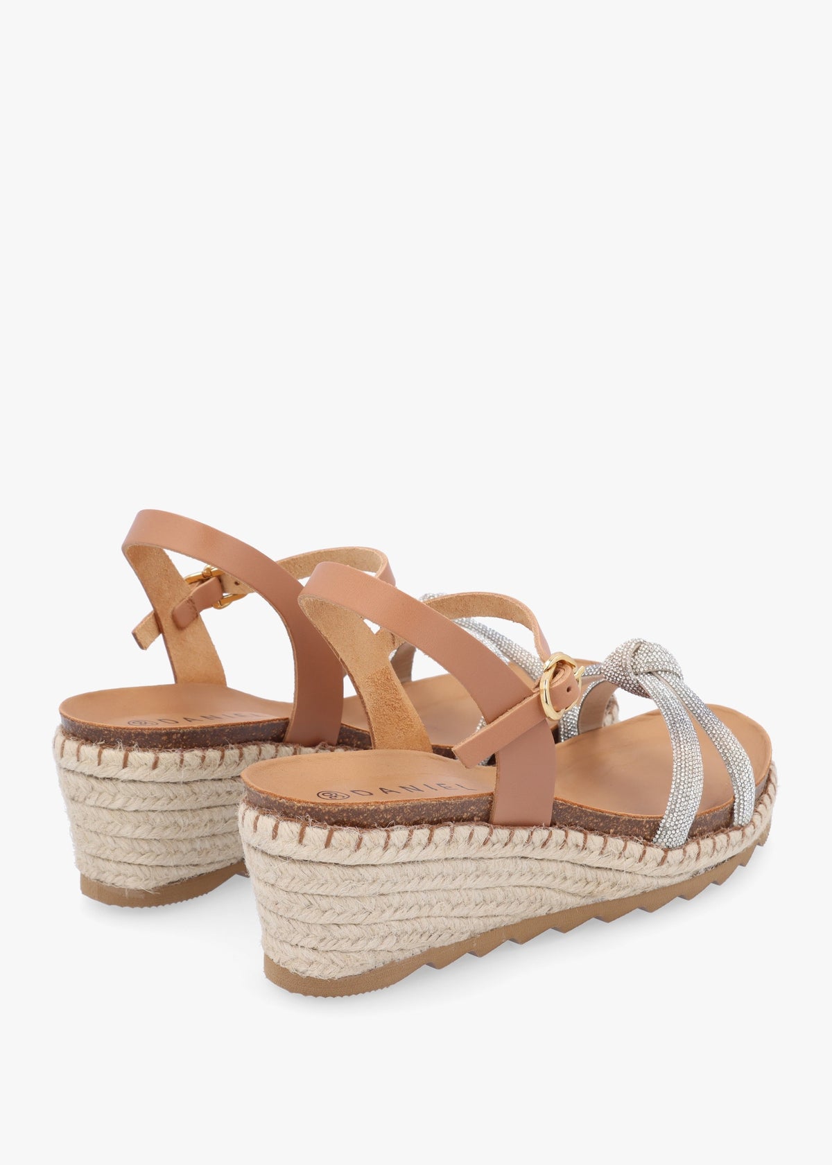 Iknot Diamante Knot Tan Leather Low Wedge Sandals