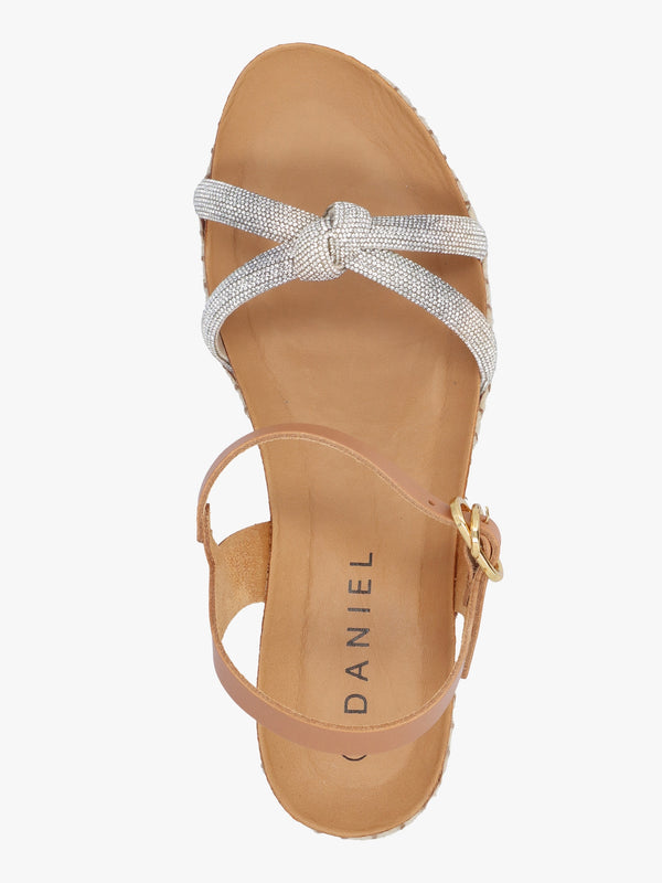 Iknot Diamante Knot Tan Leather Low Wedge Sandals