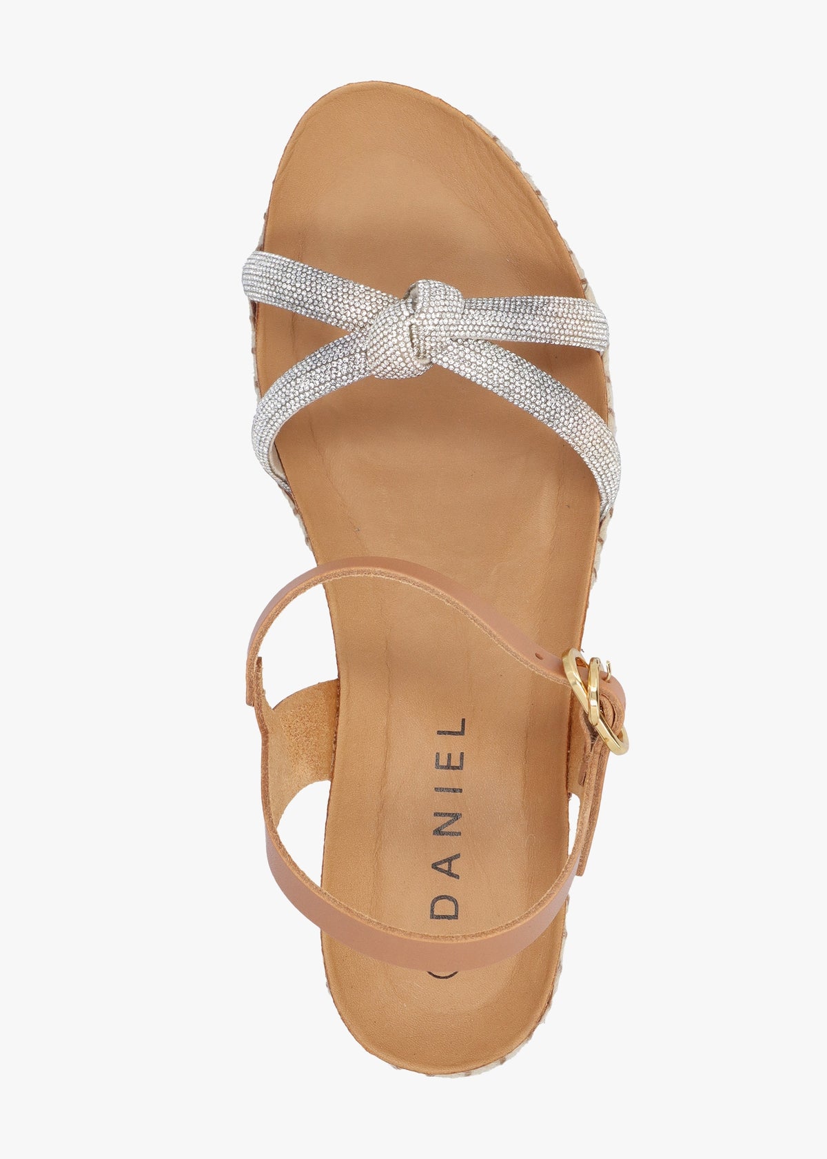 Iknot Diamante Knot Tan Leather Low Wedge Sandals