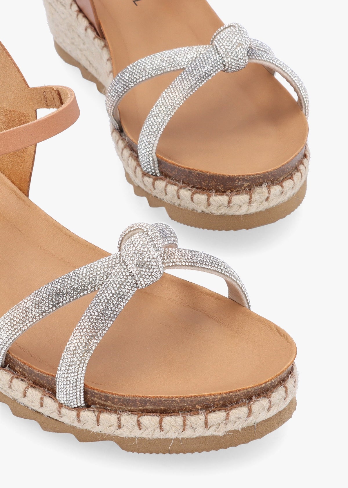 Iknot Diamante Knot Tan Leather Low Wedge Sandals