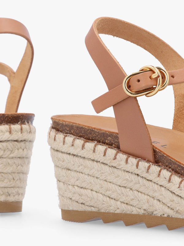 Iknot Diamante Knot Tan Leather Low Wedge Sandals