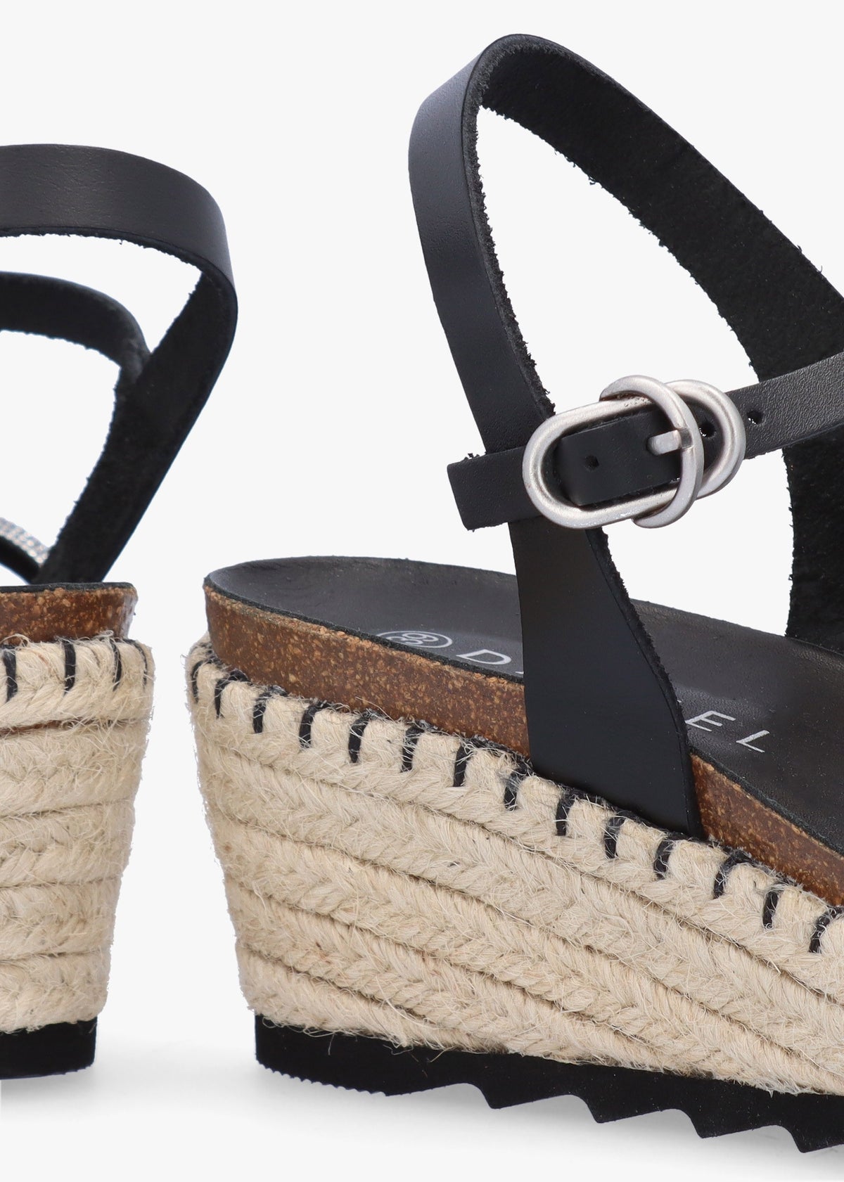 Iknot Diamante Knot Black Leather Low Wedge Sandals