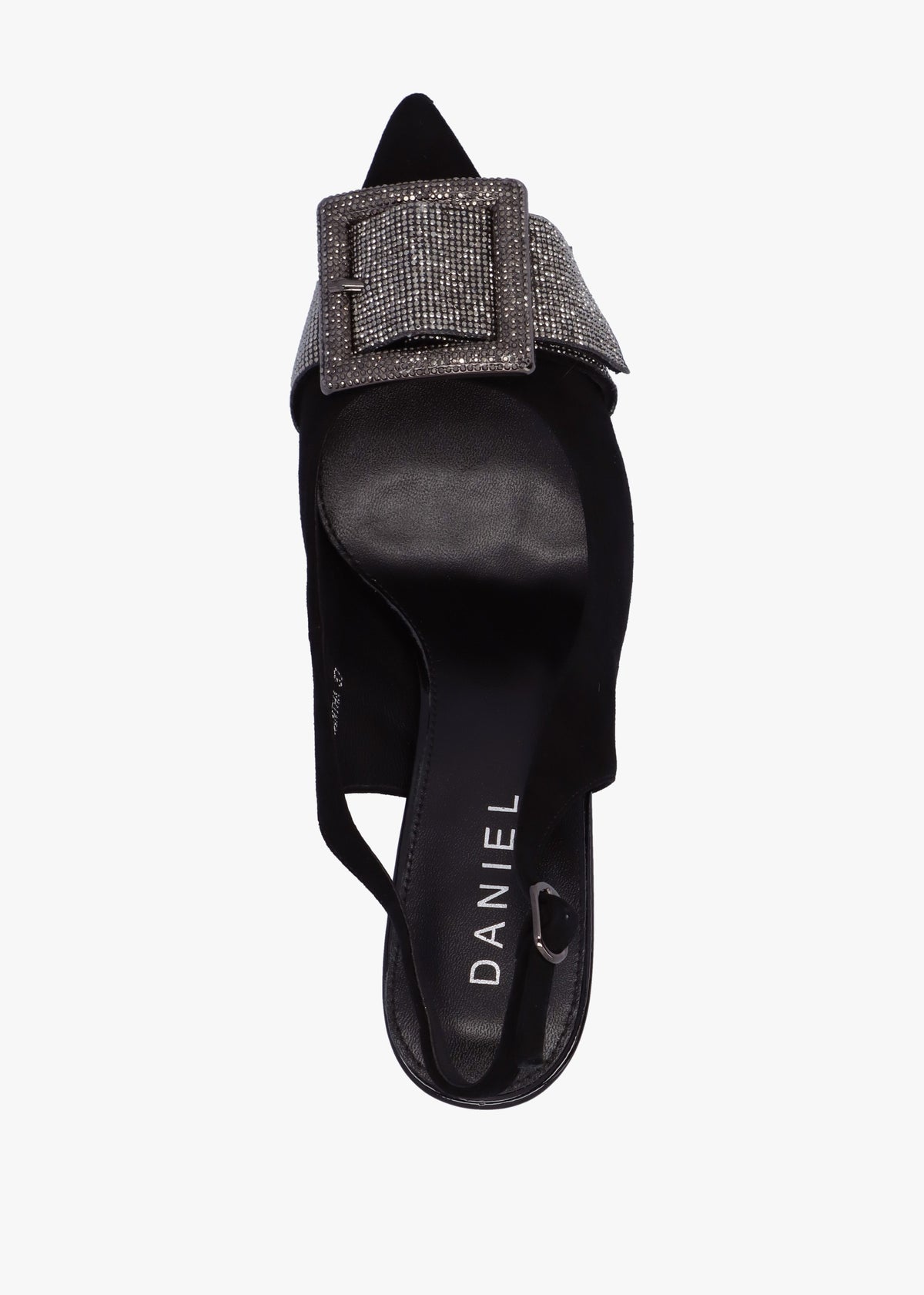Samantha Black Suede Diamante Buckle Heeled Sling Backs
