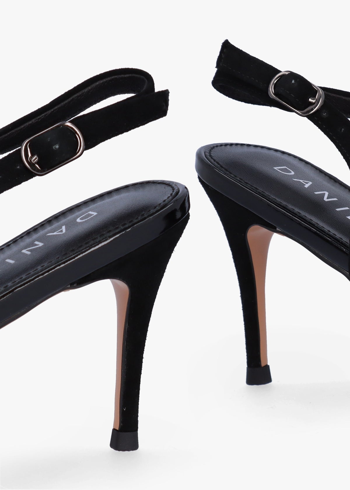 Samantha Black Suede Diamante Buckle Heeled Sling Backs
