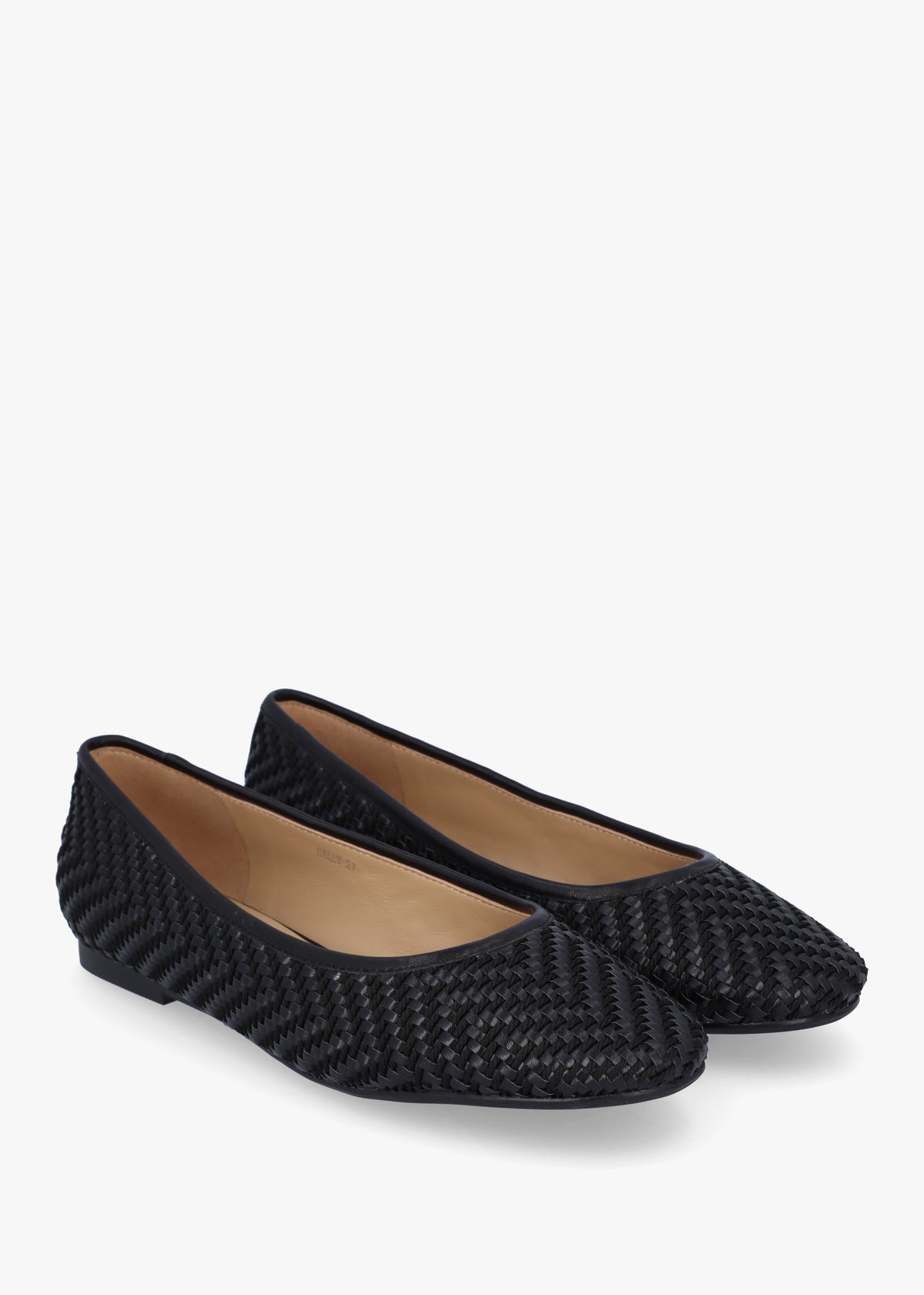 Sally Black Leather Woven Ballet Pumps