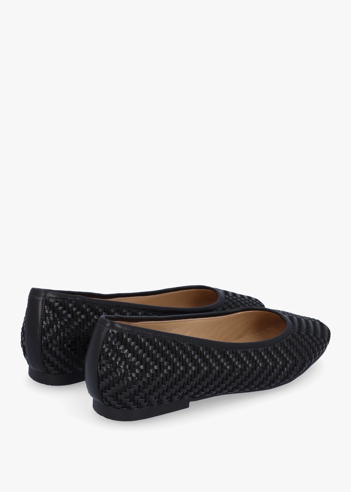 Sally Black Leather Woven Ballet Pumps