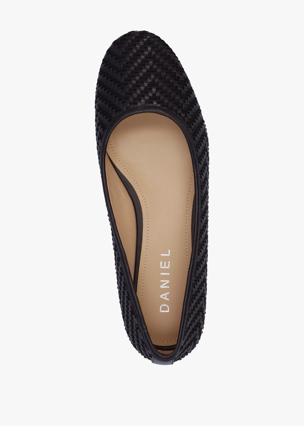 Sally Black Leather Woven Ballet Pumps