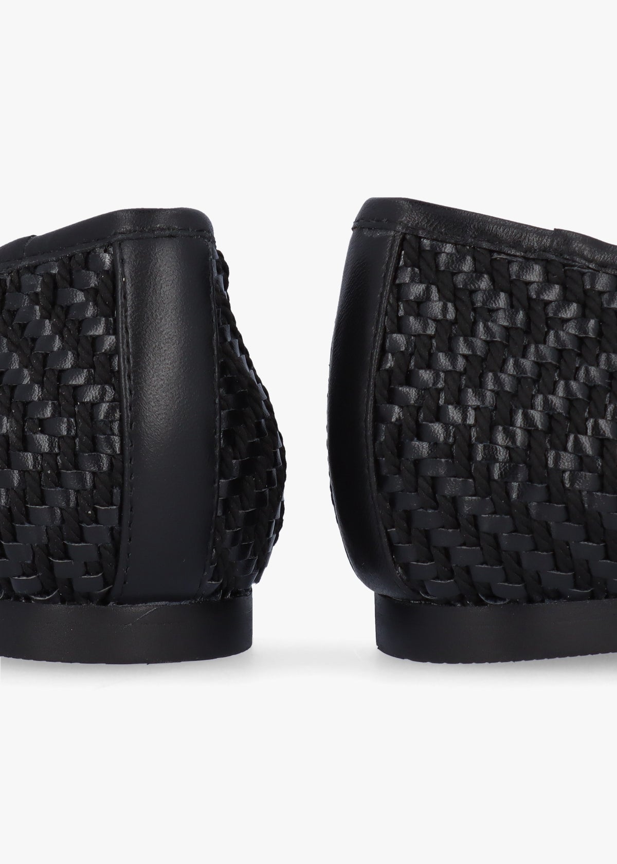 Sally Black Leather Woven Ballet Pumps