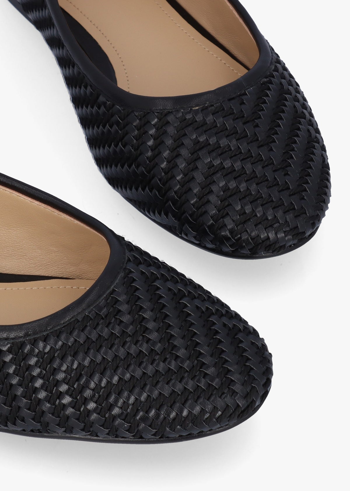 Sally Black Leather Woven Ballet Pumps