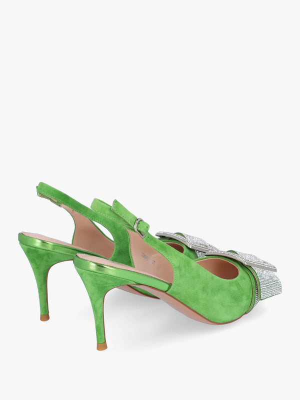 Samantha Green Suede Diamante Buckle Heeled Sling Backs