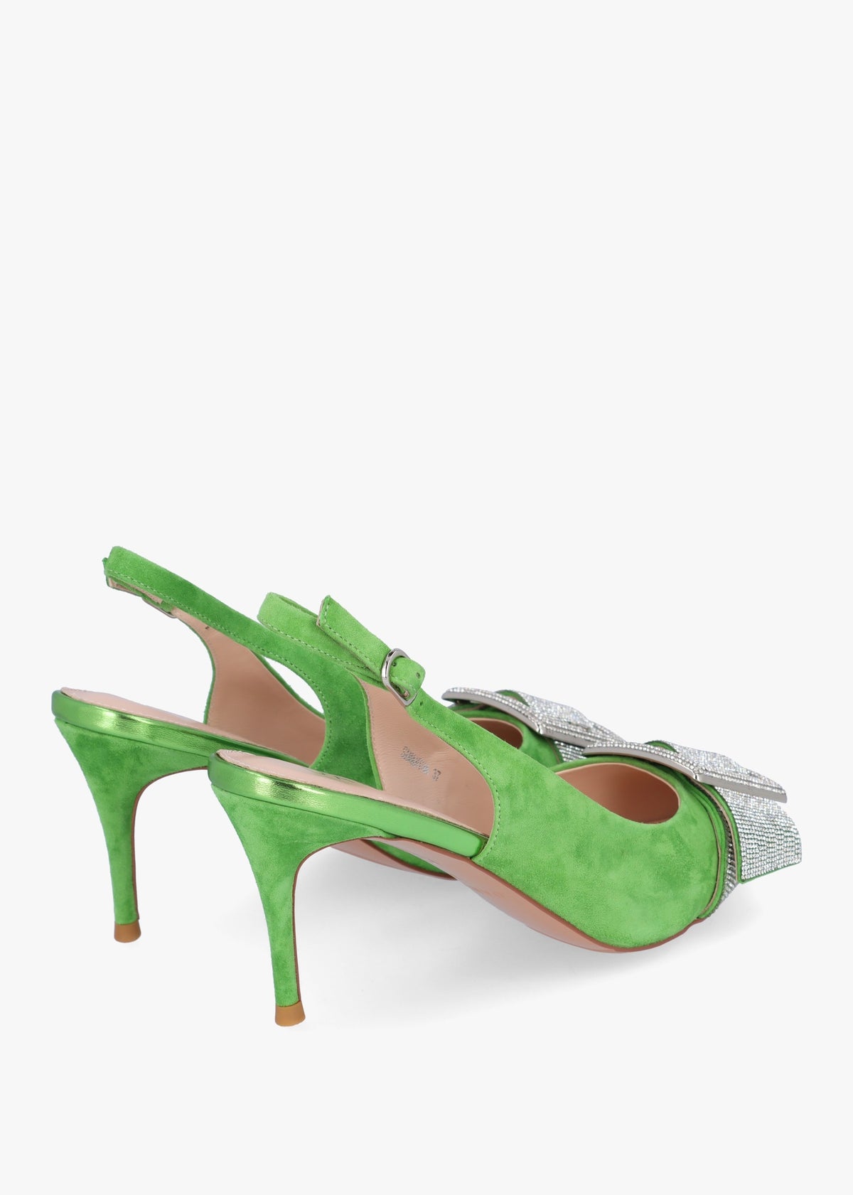 Samantha Green Suede Diamante Buckle Heeled Sling Backs