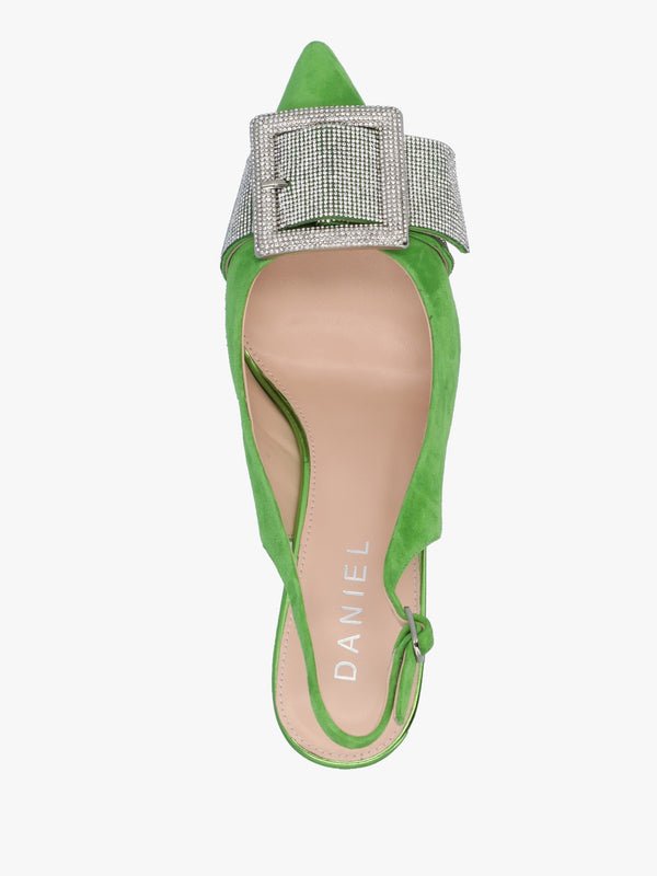Samantha Green Suede Diamante Buckle Heeled Sling Backs
