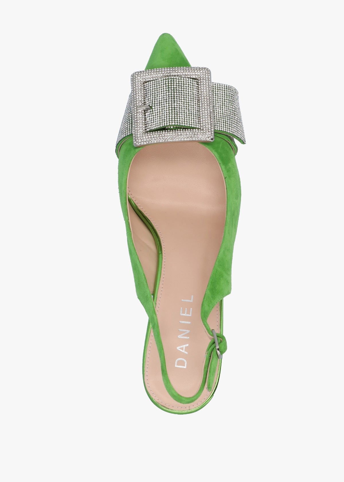 Samantha Green Suede Diamante Buckle Heeled Sling Backs