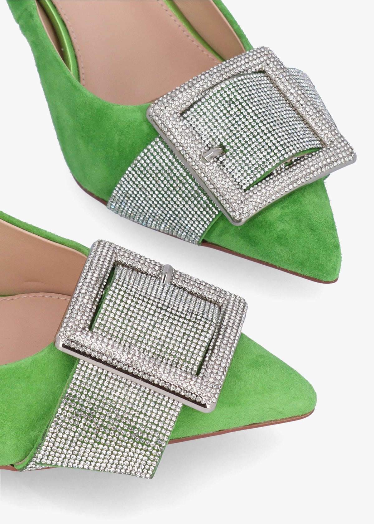 Samantha Green Suede Diamante Buckle Heeled Sling Backs