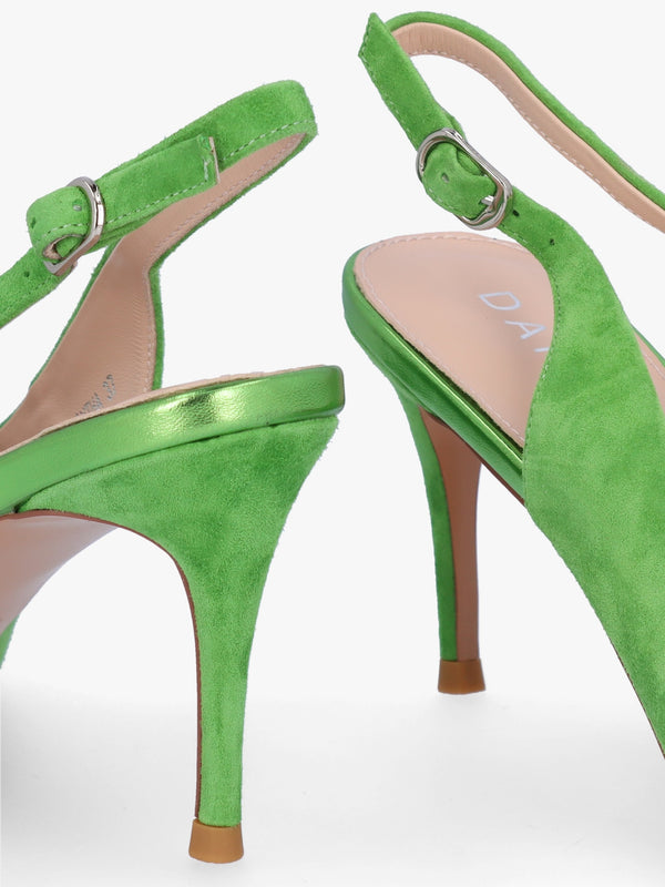 Samantha Green Suede Diamante Buckle Heeled Sling Backs