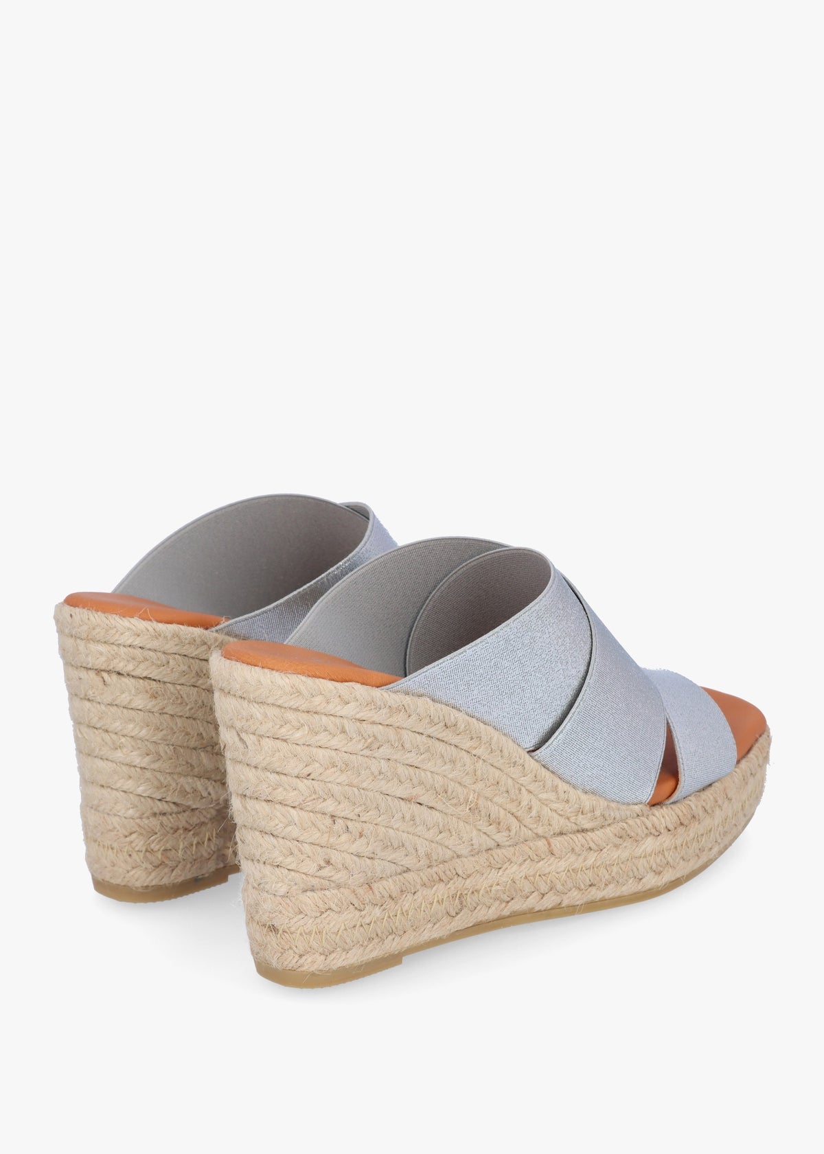 Khloe Silver Cross Strap Wedge Espadrille Mules