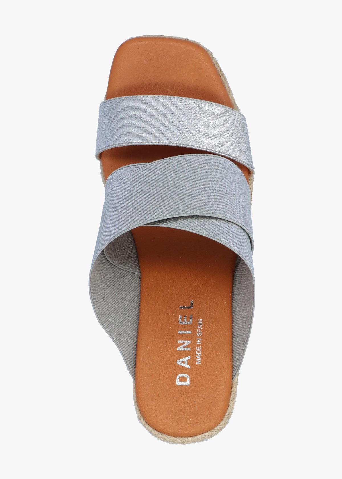 Khloe Silver Cross Strap Wedge Espadrille Mules