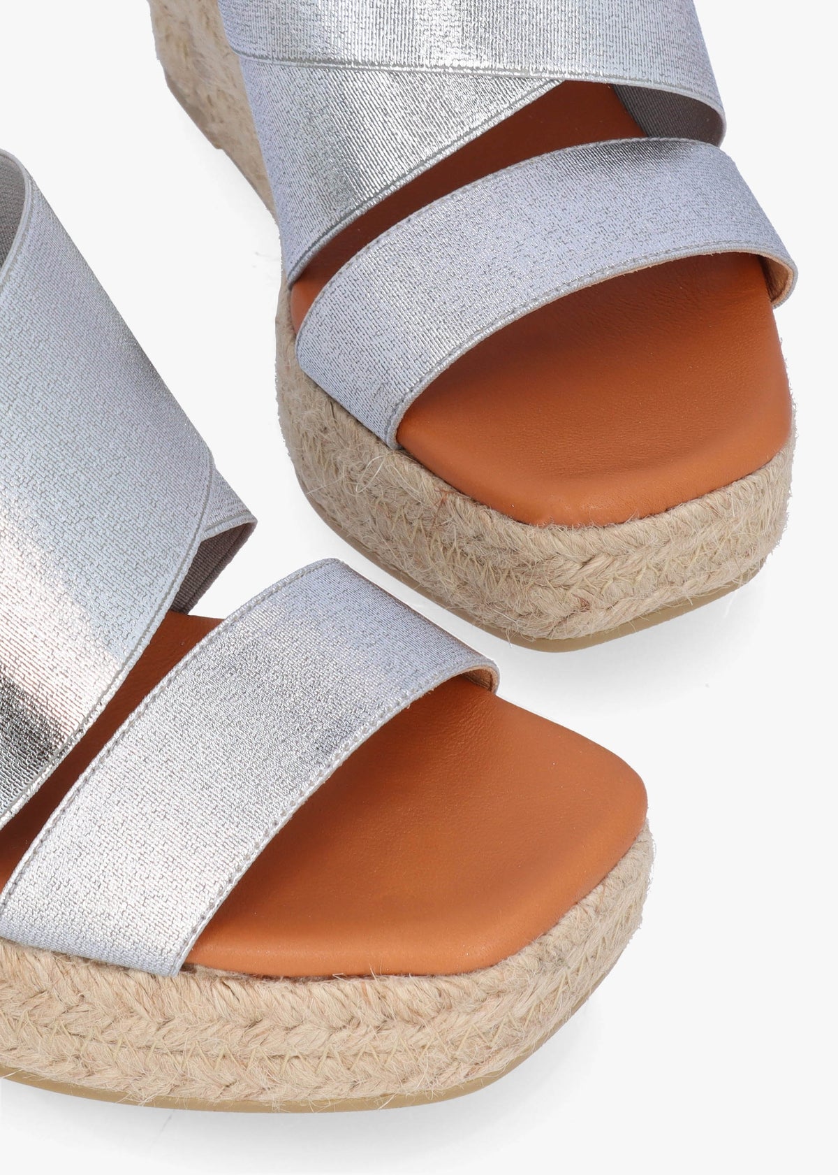 Khloe Silver Cross Strap Wedge Espadrille Mules