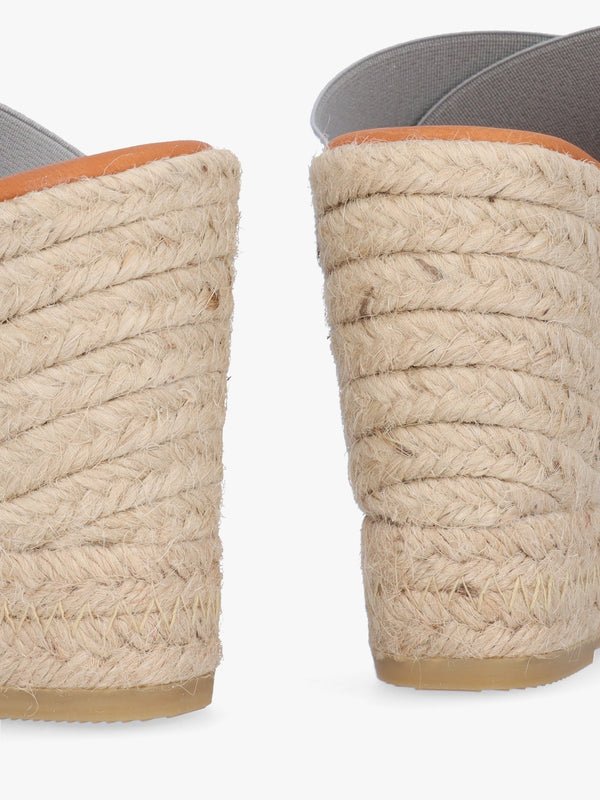 Khloe Silver Cross Strap Wedge Espadrille Mules