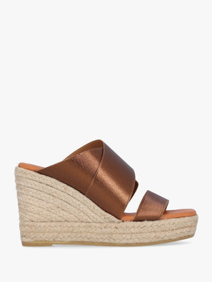 Khloe Bronze Cross Strap Wedge Espadrille Mules