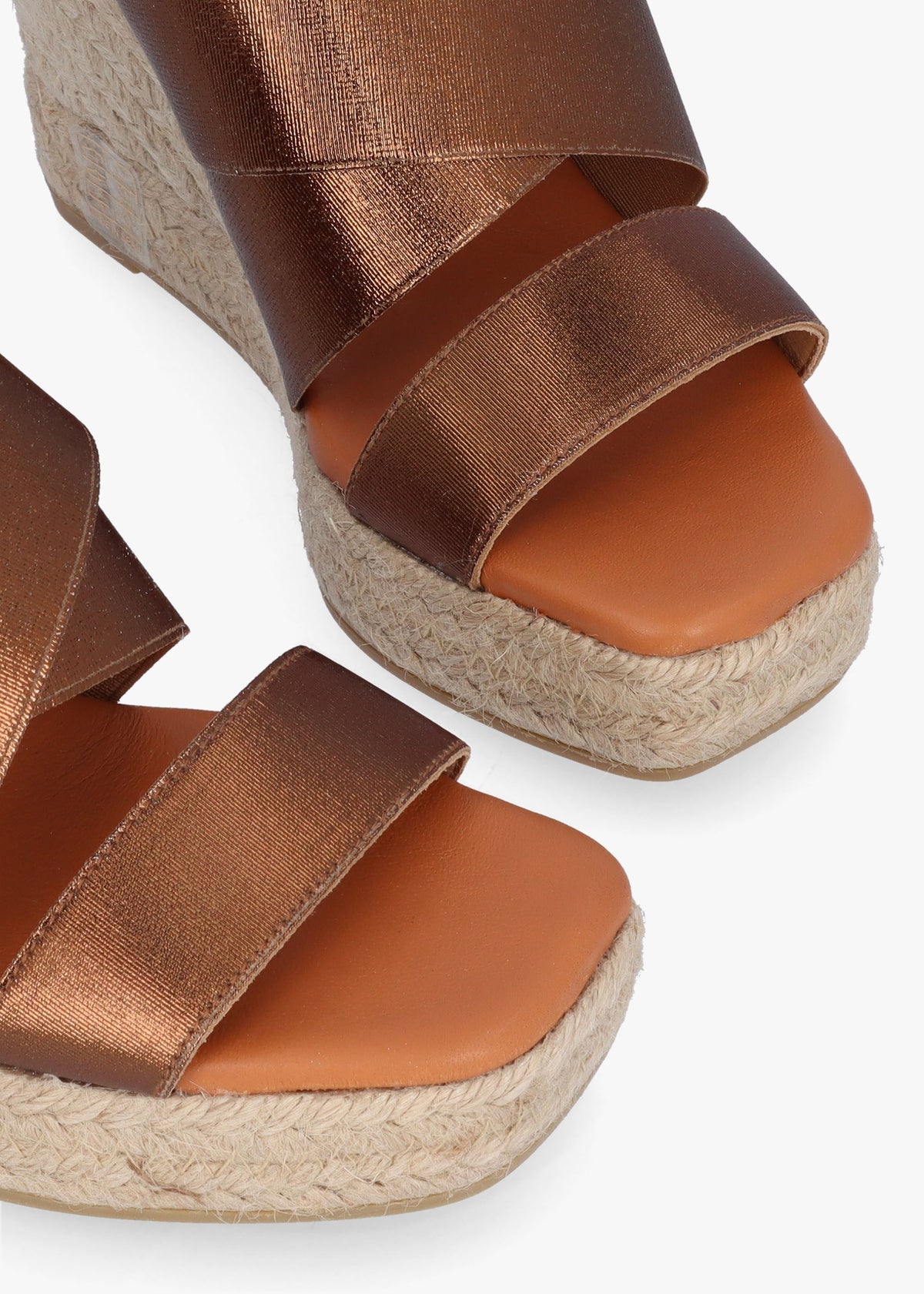 Khloe Bronze Cross Strap Wedge Espadrille Mules