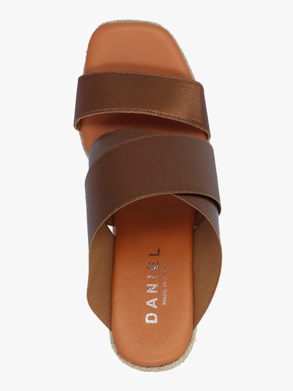 Khloe Bronze Cross Strap Wedge Espadrille Mules
