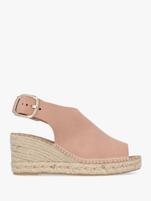 Kathie Nude Suede Peep Toe Sling Back Wedge Espadrilles