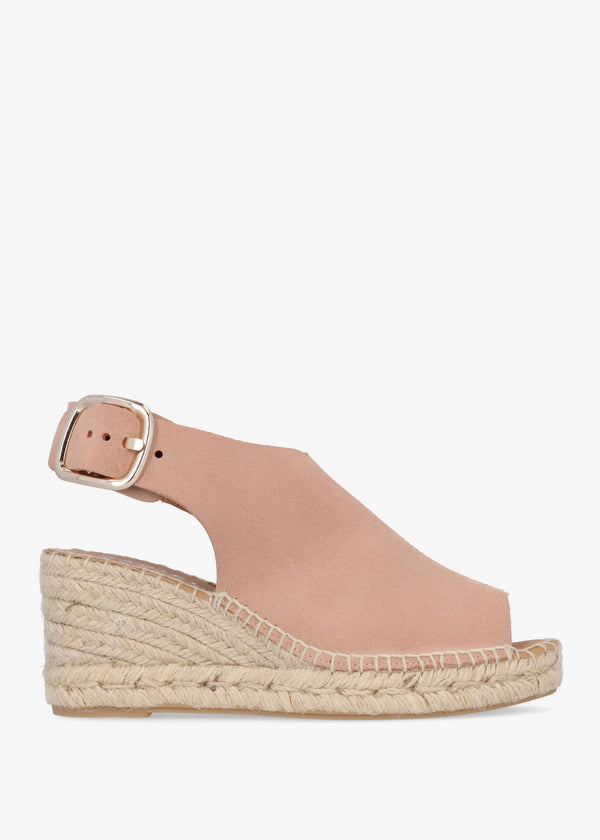 Kathie Nude Suede Peep Toe Sling Back Wedge Espadrilles