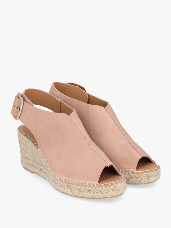 Kathie Nude Suede Peep Toe Sling Back Wedge Espadrilles