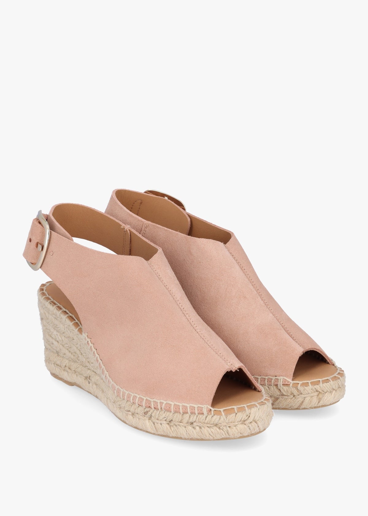 Kathie Nude Suede Peep Toe Sling Back Wedge Espadrilles